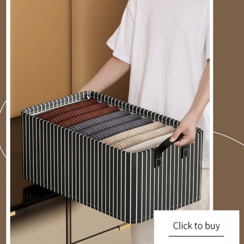 Boîte de rangement en tissu rayé 4 pièces, grande boîte de rangement renforcée intégrée, rangement pliable