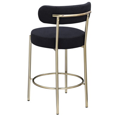 26" Seat High - Modern Upholstery, Brushed Brass Metal Legs, Round Low Back For Lounge Area, Counter Height Bar Stools Man Cave, ( Of 2