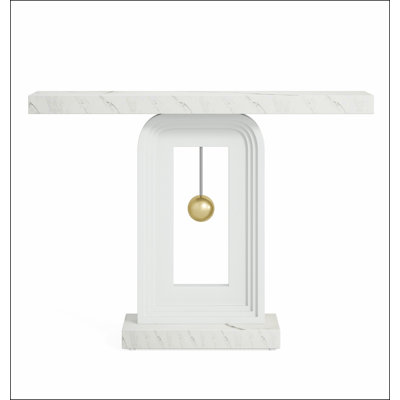 Modern Console Table with Geometric Base, 40 inch Narrow Sofa Entryway Table with Gold Decor, Contemporary Wood Accent Table for Living Room Entryway