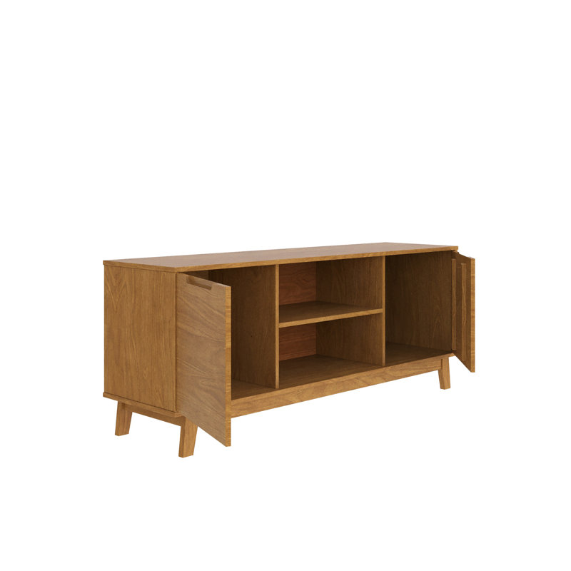 Meuble télé en bois massif pour téléviseur de 65 po ou moins Jarred, Caramel