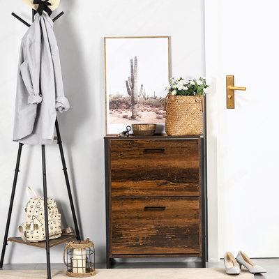 Armoire à chaussures industrielle avec 2 tiroirs rabattables, armoire de rangement pour chaussures autoportante pour 12 paires