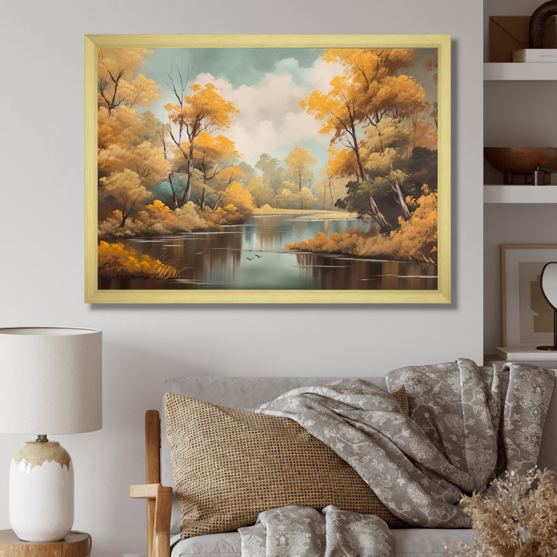 «Whimsical River and Forest I», reproduction d'art sur toile, H 24 po x l 32 po x P 1 po, Encadrement doré