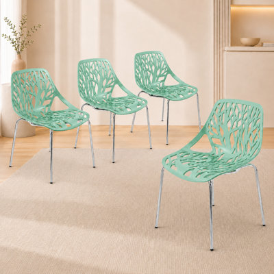 Stackable Dining Side Chairs with Floral Cutout Back and Stainless Steel Legs – Modern Kitchen, Restaurant, or Banquet Seating