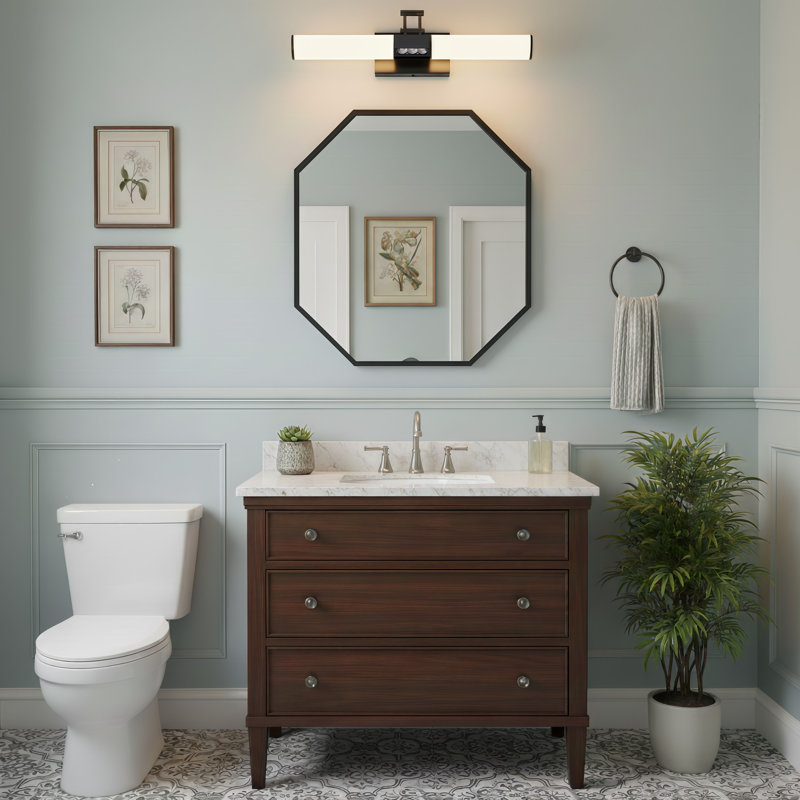 Barre d'éclairage à DEL 3 lumières pour salle de bain et maquillage avec abat-jour rond à intensité variable sélectionnable noir mat