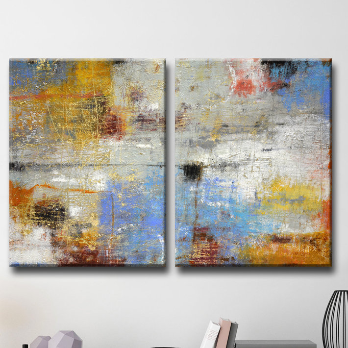 «Recherche I / II» par Norman Wyatt Jr. - Ensemble de 2 reproductions d'art sur toiles tendues, H 30 po x l 40 po x P 1,5 po