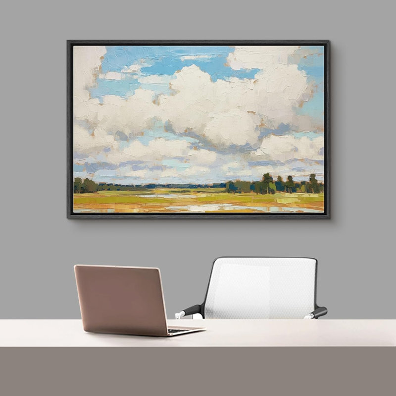 «Clouds Cloudy Sky Green Forest Meadow», impression botanique moderne sur toile, H 24 po x l 36 po x P 1,5 po