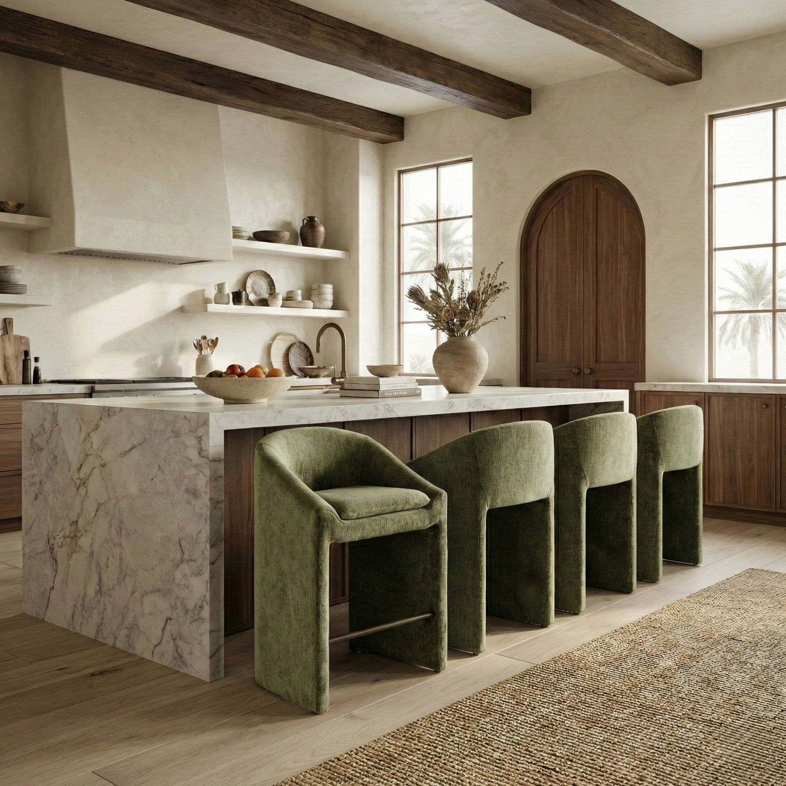 Oshawa Upholstered Chenille Bar and Counter Stool, Counter Stool (26.8" Seat Height), Olive Green