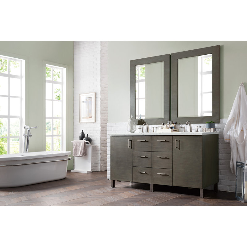 Metropolitan 60'' W Double Vanity, Silver Oak, Eternal Marfil