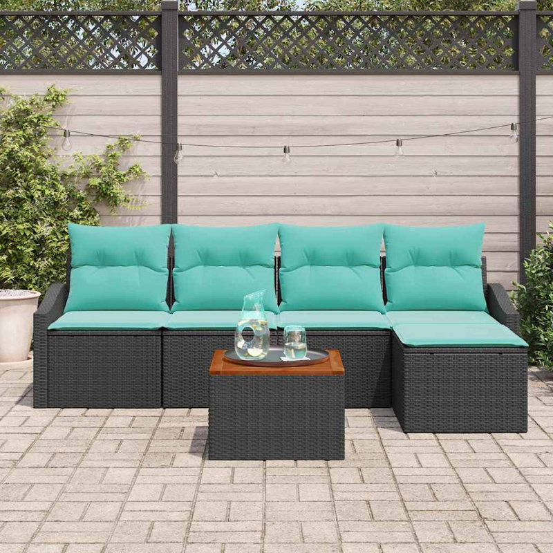 vidaXL Garden Sofa Set 6 pcs Black and Turquoise Poly Rattan