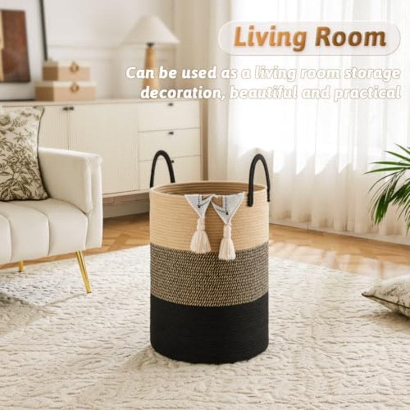 Laundry Basket,Woven Cotton Rope Laundry Hamper,100L For Decorative Storage Of Dirty Clothes,Toys And Blankets In Bathroom,Bedroom And Living Room
