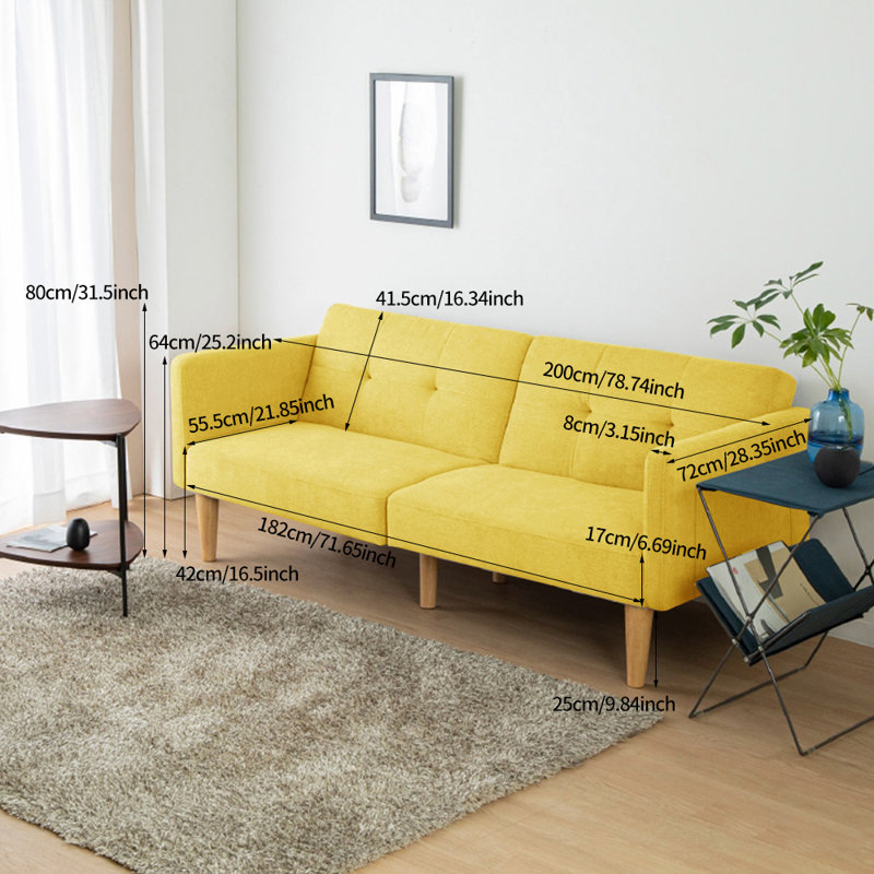 THREE SEATER SOFA BED , Yellow Velvet