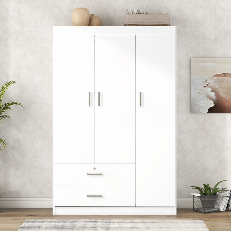 Armoire 3 portes avec 2 tiroirs, Blanc