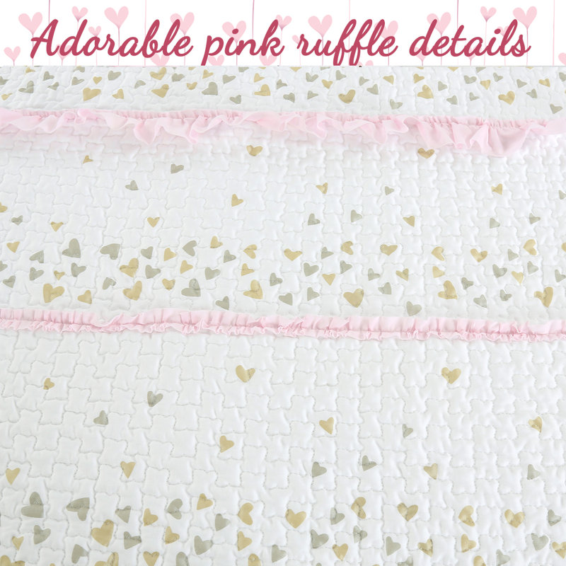 Pink and White Reversible Cotton Twin Quilt Set