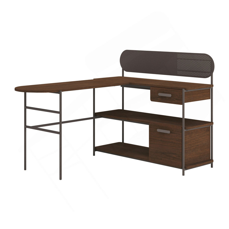 Bureau en L, finition brune