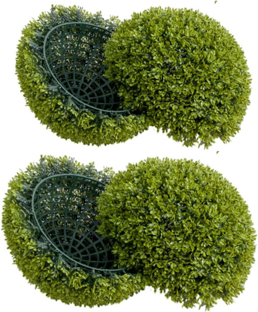 2 Pack Artificial Boxwood Topiary Balls - Realistic Faux Greenery for Porch, Patio, Balcony Decor