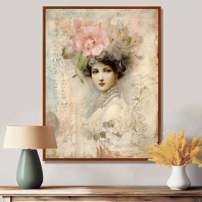 Victorian Lady Pink Roses Rustic Vintage - Rose Wall Art