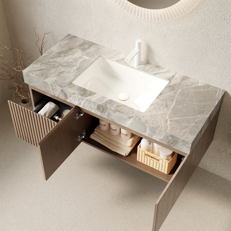 Meuble-lavabo de salle de bain 48 po MURI, Marron clair, Gris clair