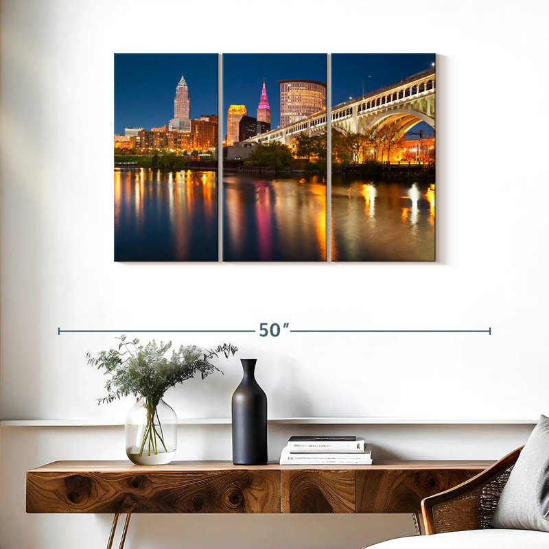" Cleveland Downtown " 3 - Pieces, 24" H x 38" W x 1.25" D