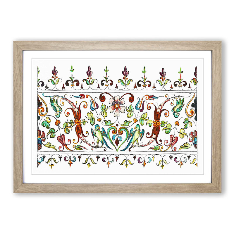 Flowers and Parrots Pattern by William Morris - Picture Frame Painting Print on MDF, Oak Framed, 48cm H x 65cm W x 2cm D