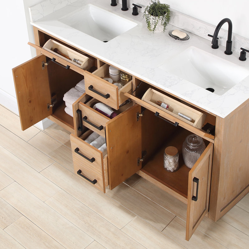 Ensemble de meuble-lavabo double 60 po Gavino, Brun pâle, Noir mat