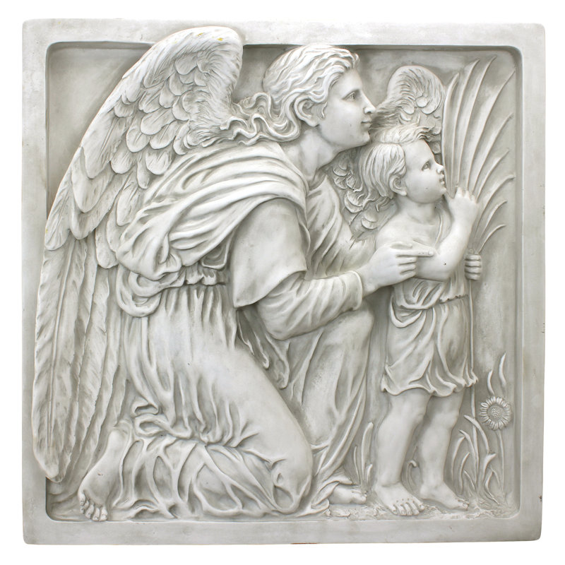 24" Antique Stone Resin Guiding Angel Wall Frieze
