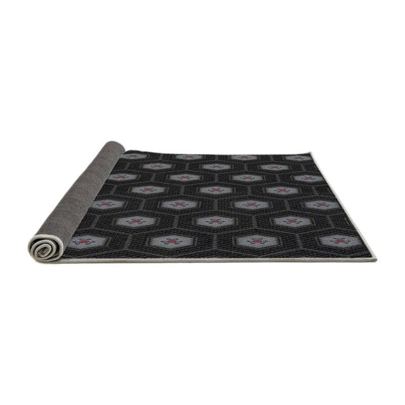 Laine tissée à la main avec motif géométrique en laine et polyester gris/noir Tapis décoratif, Rond 5 pi