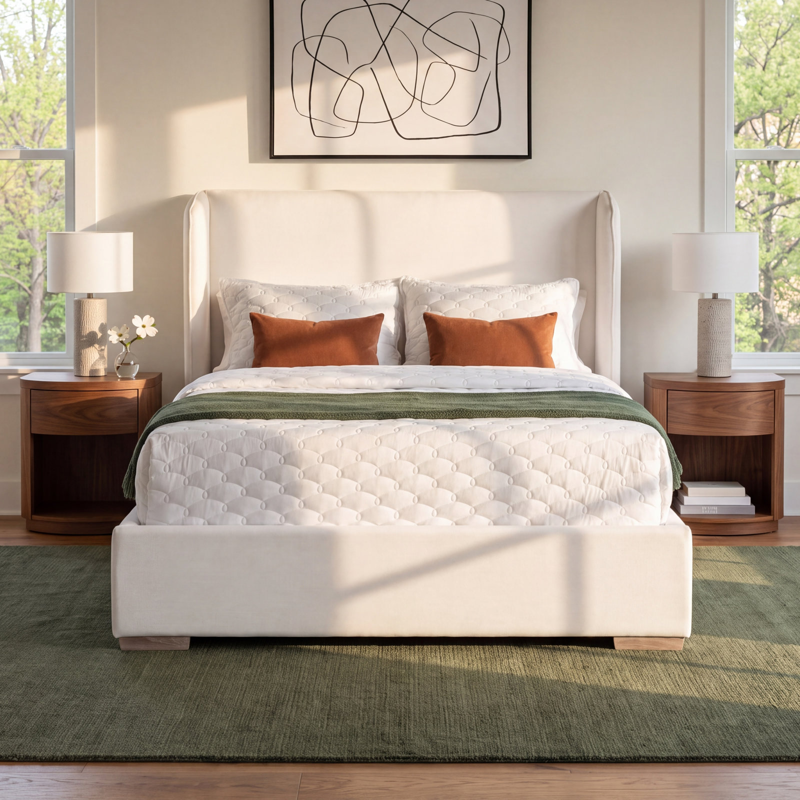 Italia Wingback Oak Bed, King