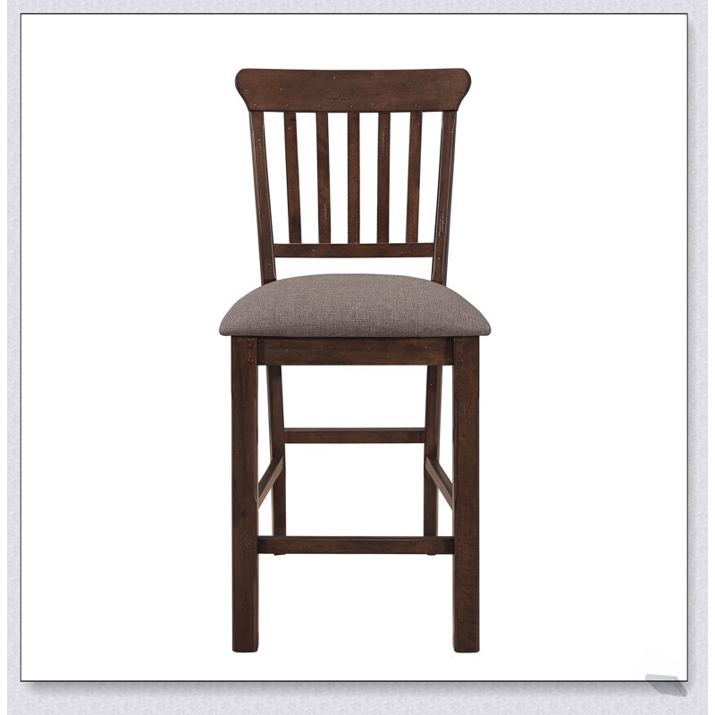 Ensemble de 2 chaises à hauteur de comptoir brun foncé avec cadres en bois et sièges rembourrés pour un repas classique