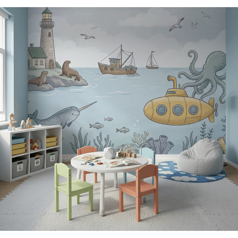 Murale sous-marine nautique avec papier peint phare, Non tissé, 160 po x 108 po