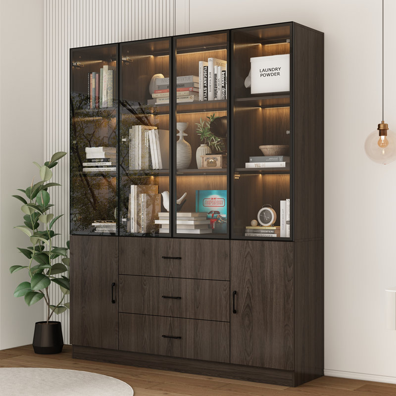 78.7'' H X 63'' W Display Bookcase With Glass Doors