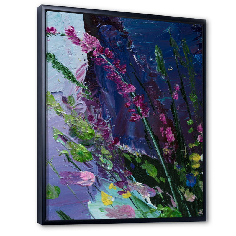 Décoration murale abstraite mauve et verte II - Toile traditionnelle, H 32 po x l 16 po x P 1 po, Cadre flottant noir