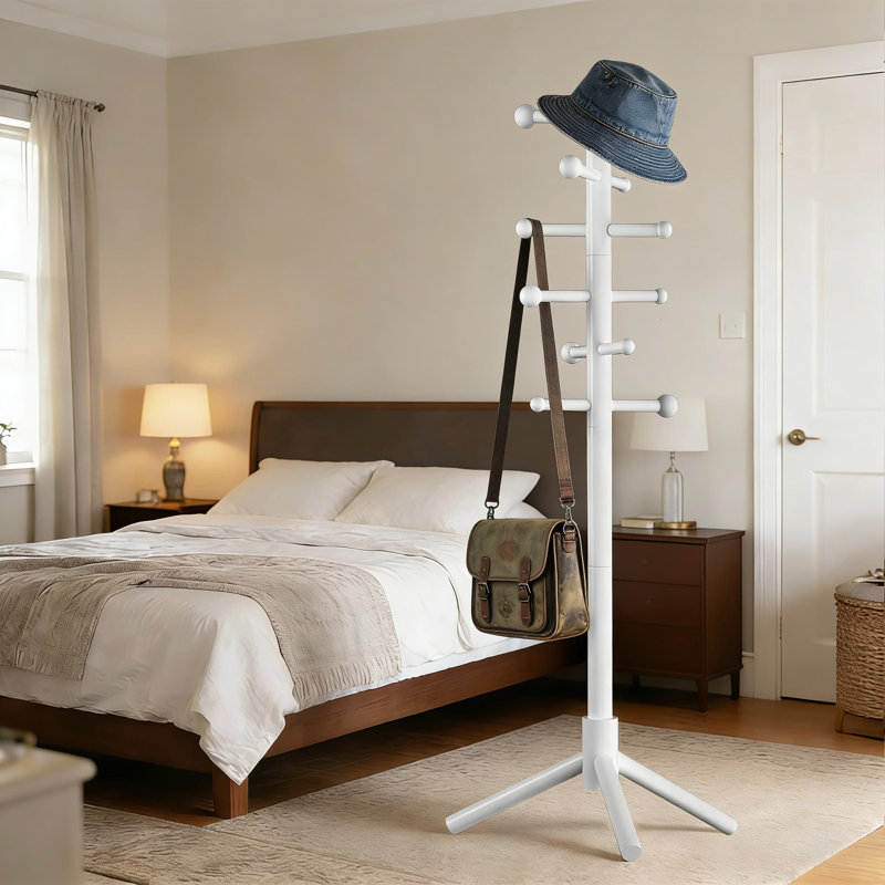 Freestanding Wooden Coat Rack Tree With 12 Hooks, Adjustable Height For Entryway, Office, Bedroom, And Small Spaces, Stable Base For Hats, Coats, Bags, And Umbrellas