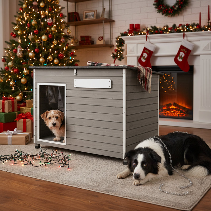  Maison pour chien en bois avec pieds surélevés PETSCosset, H 33 po x l 43,7 po x P 26,4 po