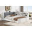  Lit plateforme double en bois avec tête de rangement et tablette fonctionnelle ouverte, blanc-781109239