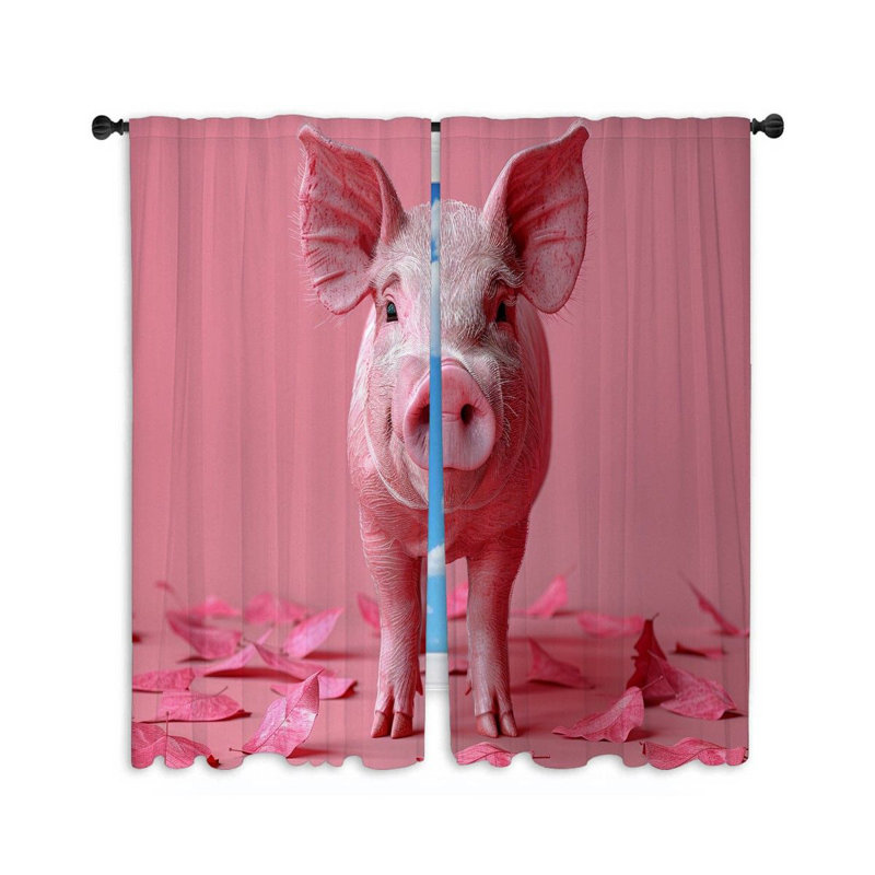 Pig Animal Adorable Room Darkening Curtain, 40" W x 84" L