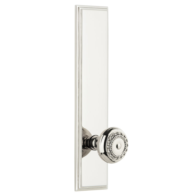 Grandeur Carré Tall Plate Privacy with Parthenon Door Knob, Polished Nickel, 2 3/4"