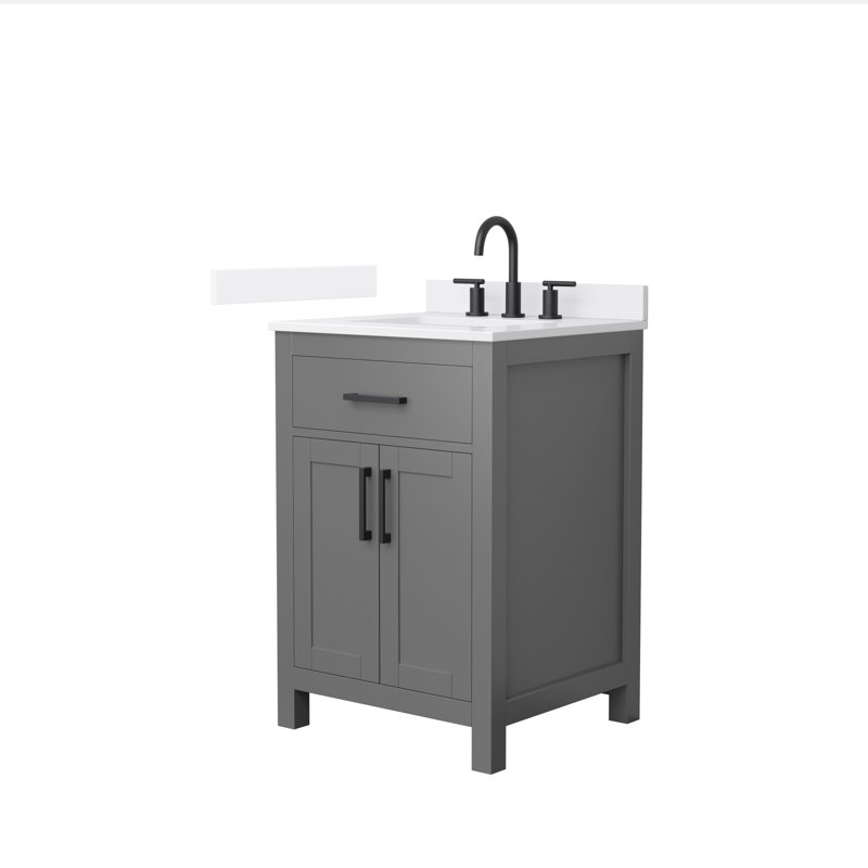 Beckett 24" Freestanding Single Bathroom Vanity with Quartz Top, White Quartz, Matte Black, Dark Gray
