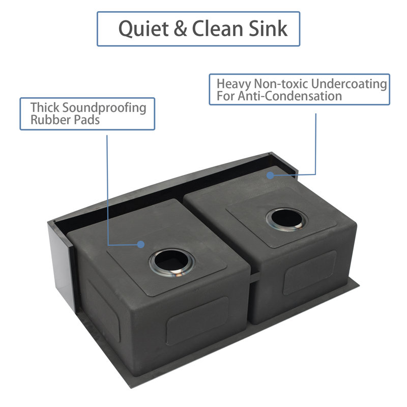 Double Bowl Stainless Steel Kitchen Sink, 36", Black