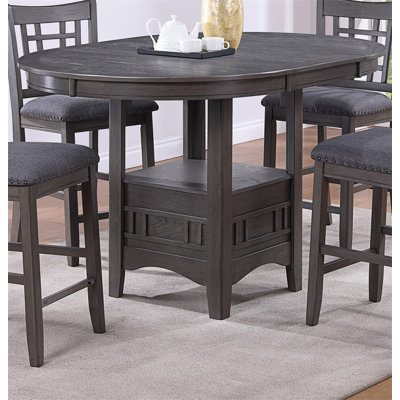 Dining Table Round Counter Height Dining Table W Shelve 1Pc Table Only Built In Leaf Solid Wood  Finish