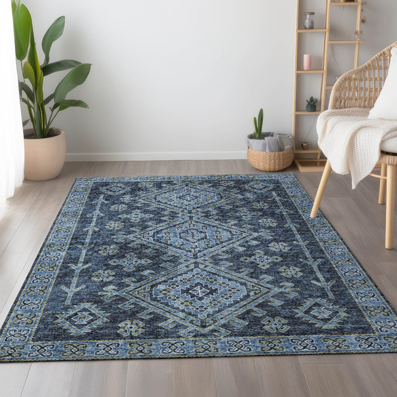 Premium Machine Washable Driessen AMF73 Blue Rug, Rectangle 5' x 7'6"
