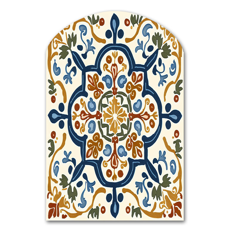 Carreaux de la Méditerranée en bleu rétro IV - art mural asymétrique en forme de voûte abstraite, H 34 po x l 25 po