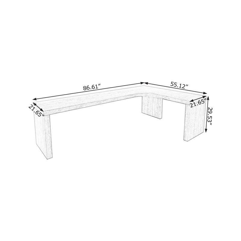 Bureau en bois massif en L Burlywood, Orienté à droite, H 29,53 po x l 86,61 po x P 55,12 po