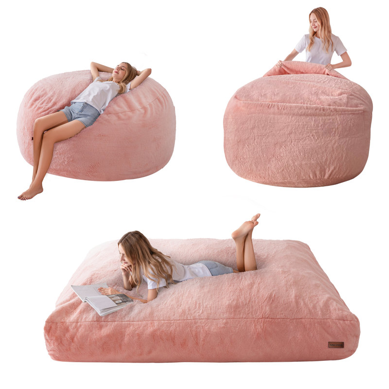 Bean Bag Chair, 43.3" H x 43.3" W x 27.6" D, Pink Polyester