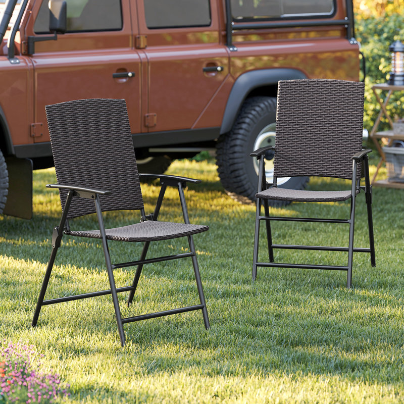 Ensemble de 2 chaises d'extérieur pliantes avec accoudoirs et chaises portatives en métal