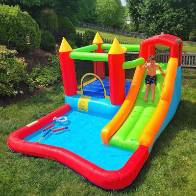 Jeu gonflable pour enfants 12,17 'x 8,5' Adam avec glissade d'eau, fosse à balles, souffleur d'air, utilisation intérieure extérieure à sec et humide, cadeau d'anniversaire des meilleurs petits-enfants