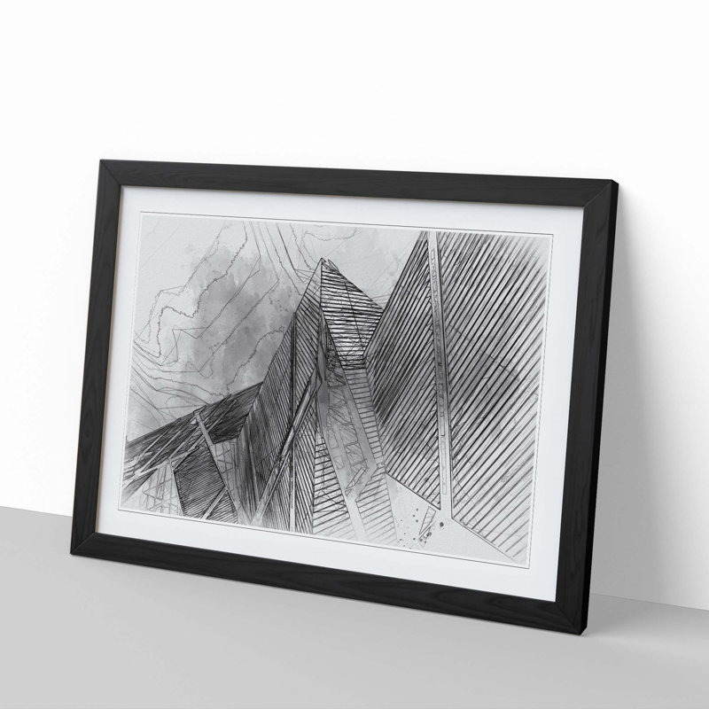 Architecture Sketch Vol.30 in Abstract - Picture Frame Drawing Print, Black Framed, 62cm H x 87cm W x 2cm D