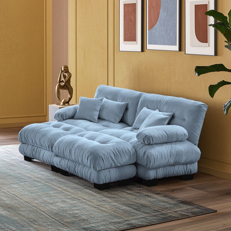 Upholstered 94.4 " Chenille Sofa, Bleu