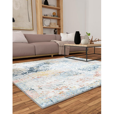 Tapis gris / bleu marine / taupe en polyester tissé à la machine Massie