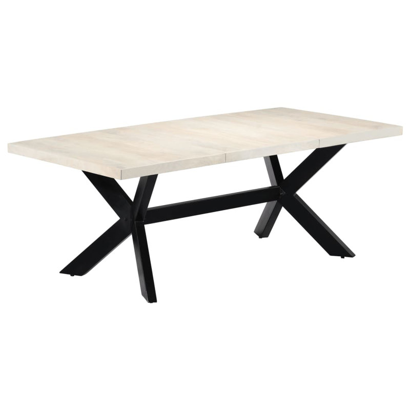 Dining Table Kitchen Table Dining Room Dinner Table Solid Mango Wood, 29.5" H x 78.74" L x 39.37" W, White