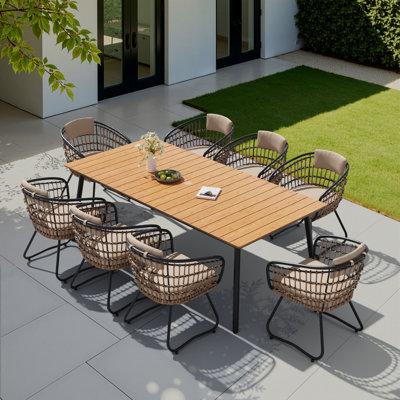 8 - Person Metal Patio Dining Set With Removable Cushions And Umbrella Hole